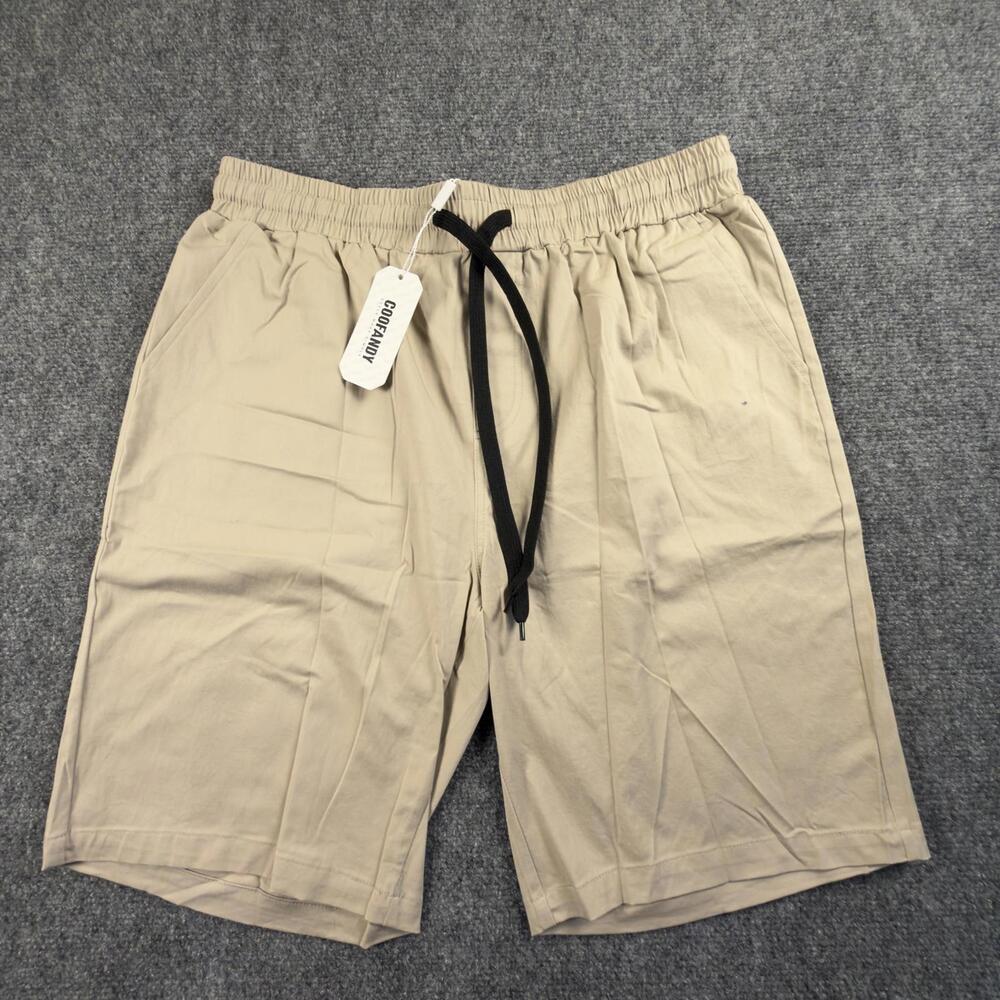 COOFANDY Men's Casual‎ Beige Shorts with Elastic Waist and Drawstring #1643